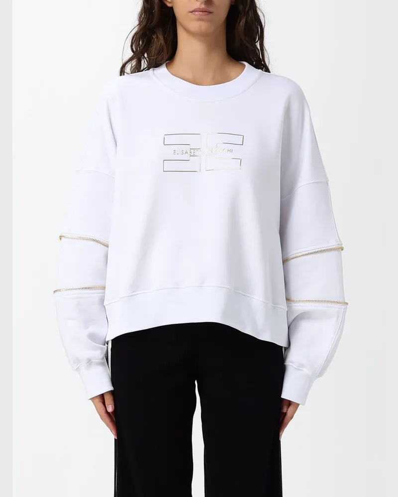 Elisabetta Franchi Baumwoll-Sweatshirt mit Rundhalsausschnitt und kontrastierendem gesticktem Logo Weiß