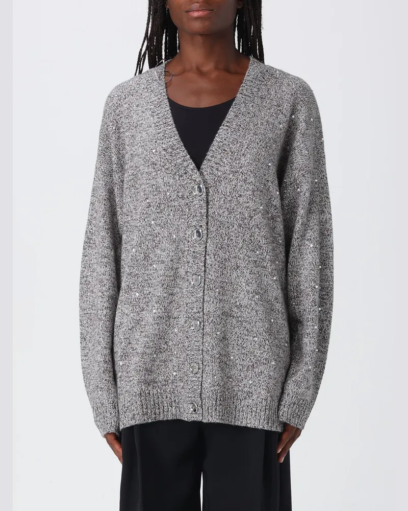 Pinko Cardigan aus Wollmischung von mit V-Ausschnitt und Strassapplikationen Weiß