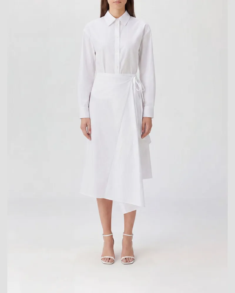 MSGM Midi-Hemdblusenkleid aus Baumwolle in Wickeloptik mit asymmetrischem Saum Weiß