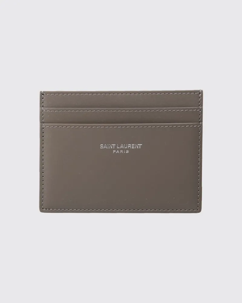 Saint Laurent Flacher Kartenhalter von aus Kalbsleder mit laminiertem Logo Beige