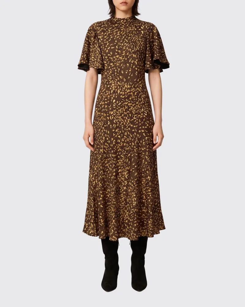 Twin-Set Midi-Kleid aus Viskose mit Blumenmuster und kurzen Ärmeln Braun