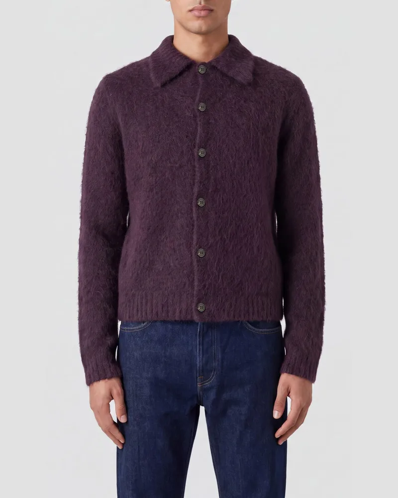 Dries van Noten Cardigan im Polo-Stil aus Alpaka- und Merinowollmischung Violett