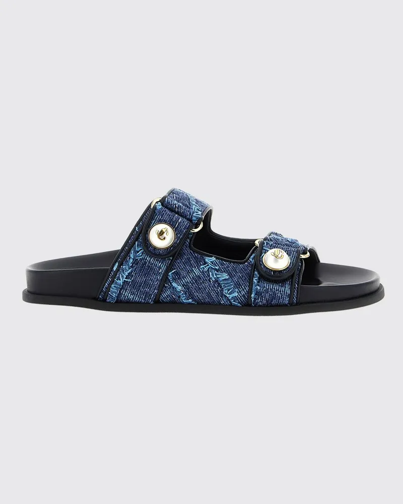 Jimmy Choo Fayence flache Sandalen von aus Denim mit Perlen und Monogramm Blau