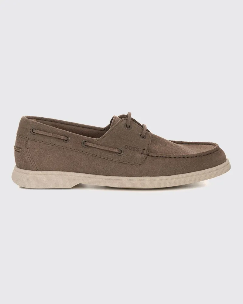 HUGO BOSS Bootsschuhe aus Veloursleder mit runder Kappe und geprägtem Logo Beige