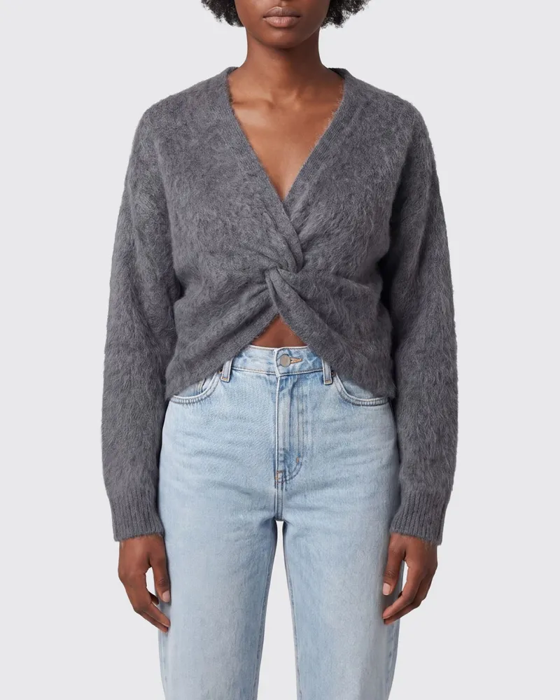 Twin-Set Pullover aus Woll-Kaschmir-Mischung mit V-Ausschnitt und asymmetrischem Saum Grau