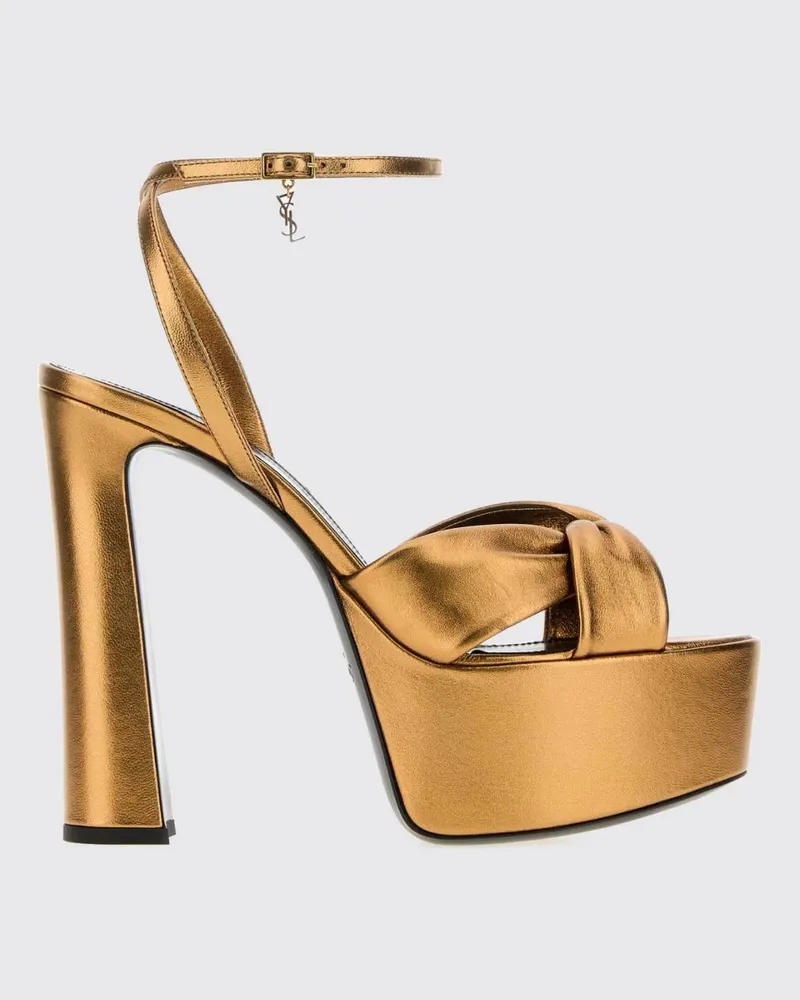 Saint Laurent Franciane Plateau-Sandalen aus Satin mit hohem Absatz Gold