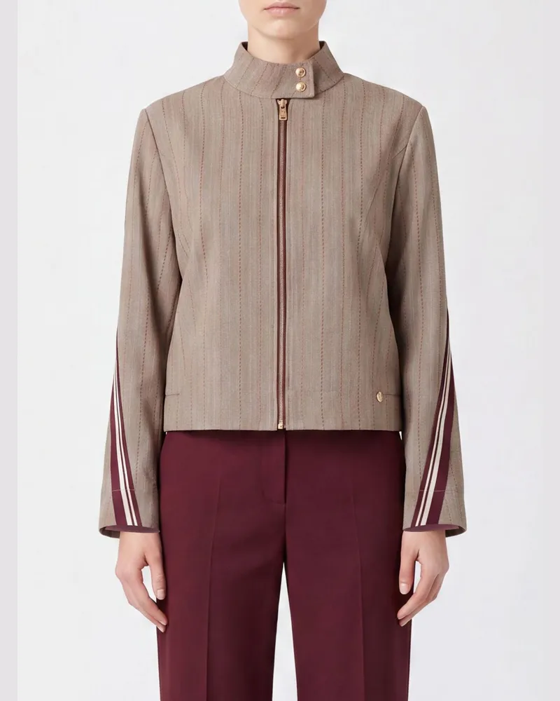 Liu Jo Gestreifte Kurzjacke von aus Viskosemischung mit Stehkragen Beige