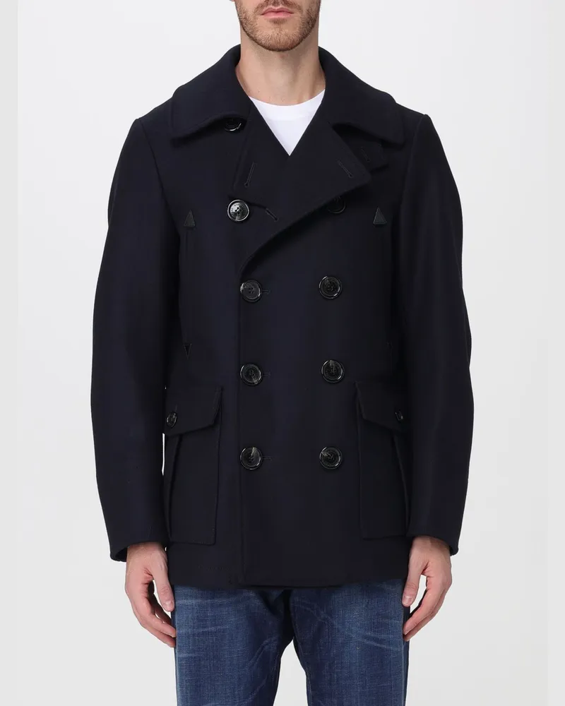 Dsquared2 Kurzer Zweireiher-Mantel aus Wollmischung mit Revers Navy