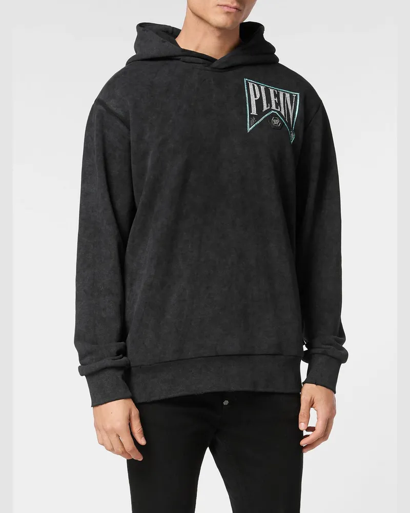 Philipp Plein Baumwoll-Hoodie mit Strass-Logo und überschnittenen Schultern Schwarz