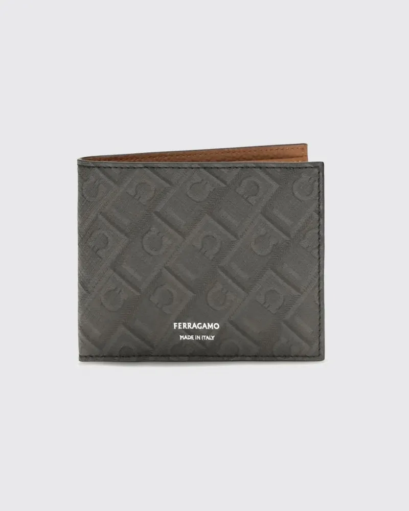 Ferragamo Bifold-Brieftasche aus beschichtetem Canvas mit Gancini-Monogramm Grau