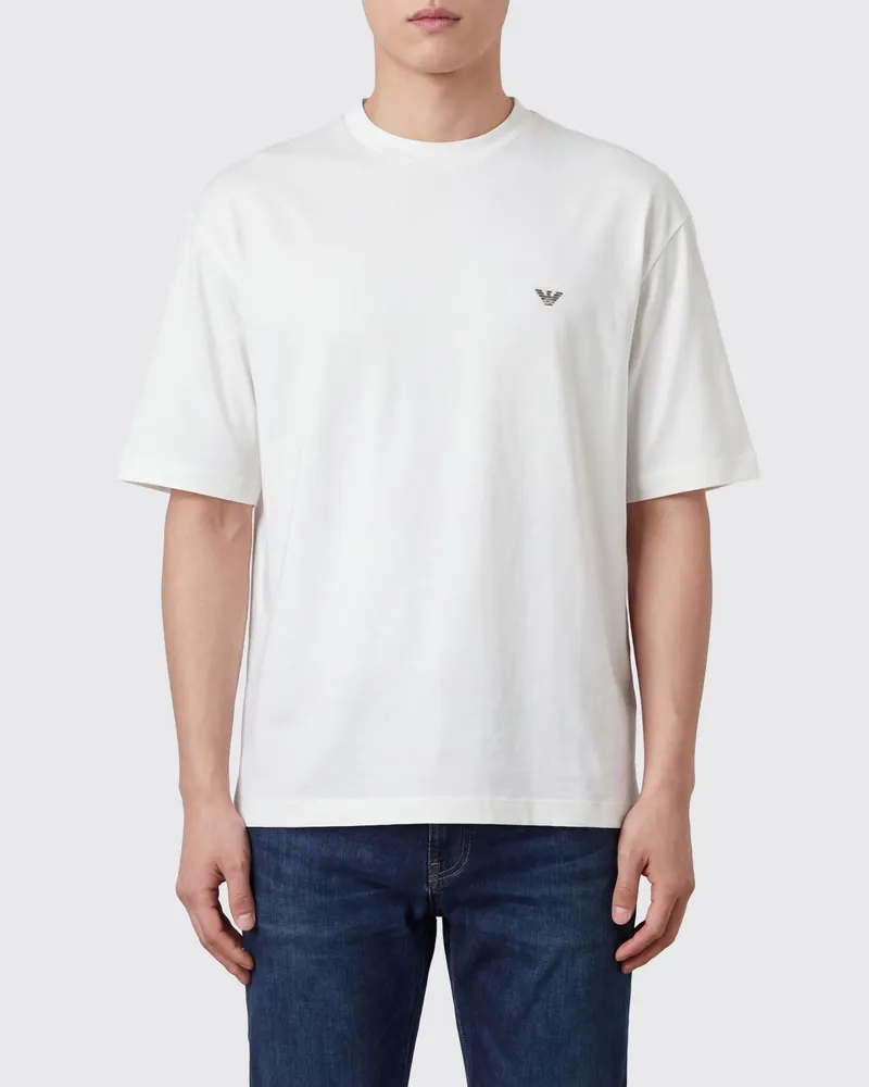 Emporio Armani Relaxed Fit Baumwoll-T-Shirt mit kontrastierendem Adler-Logo Weiß