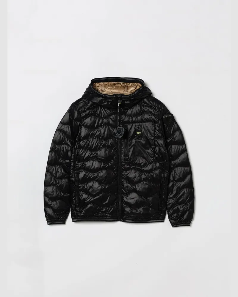 Blauer Gesteppte Daunenjacke aus wattiertem Nylon Schwarz