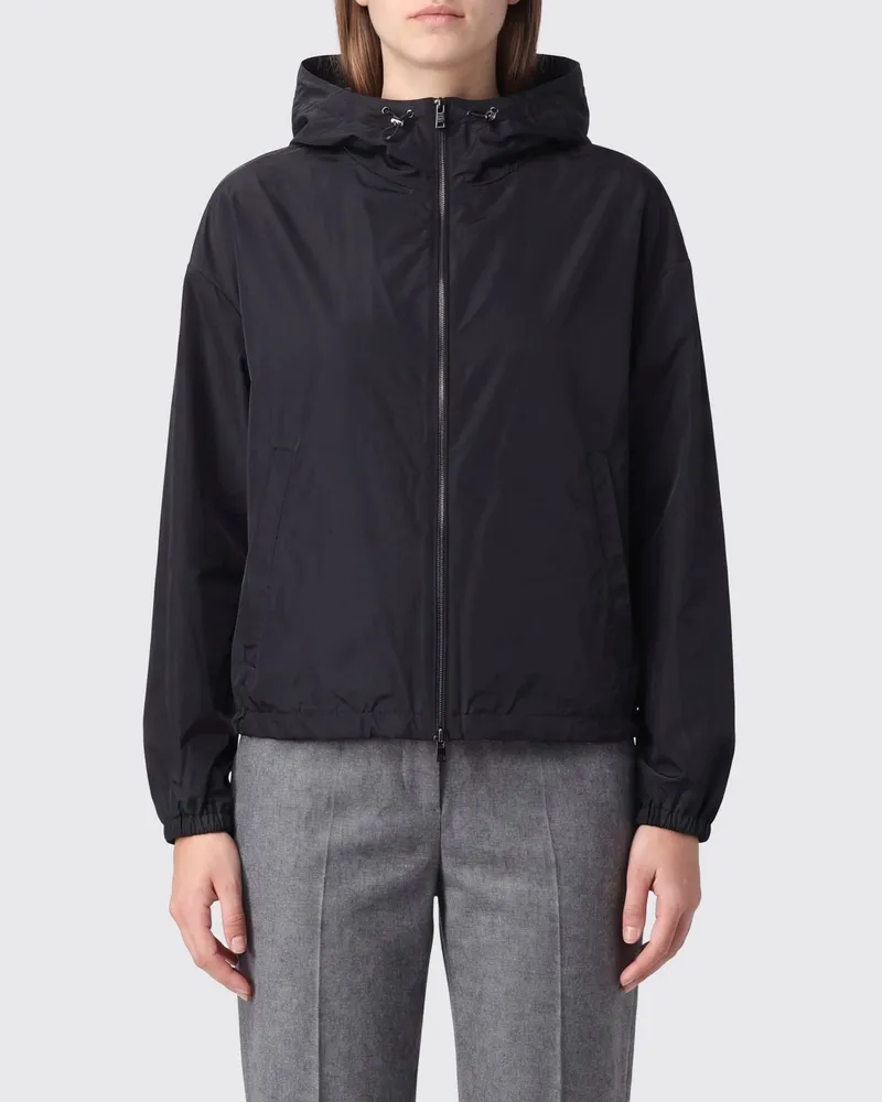 Herno Kurze wasserabweisende Windjacke aus Taft mit Kapuze und Stehkragen Schwarz