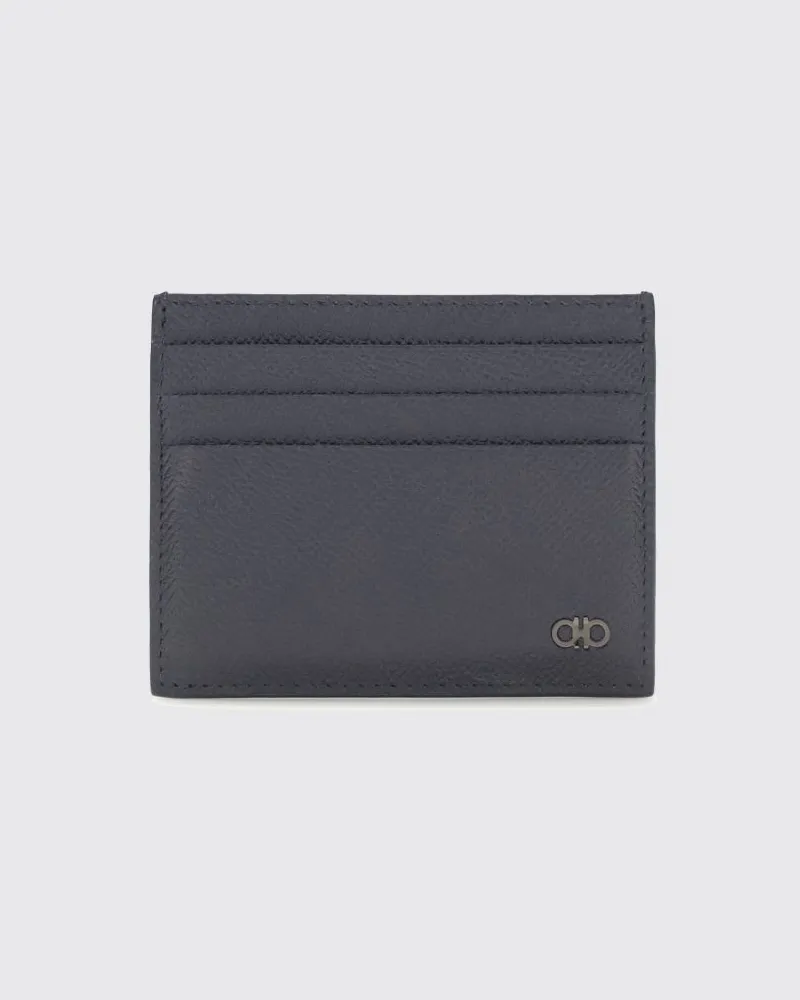 Ferragamo Kartenetui aus genarbtem Kalbsleder mit kontrastierendem Gancini-Logo Navy