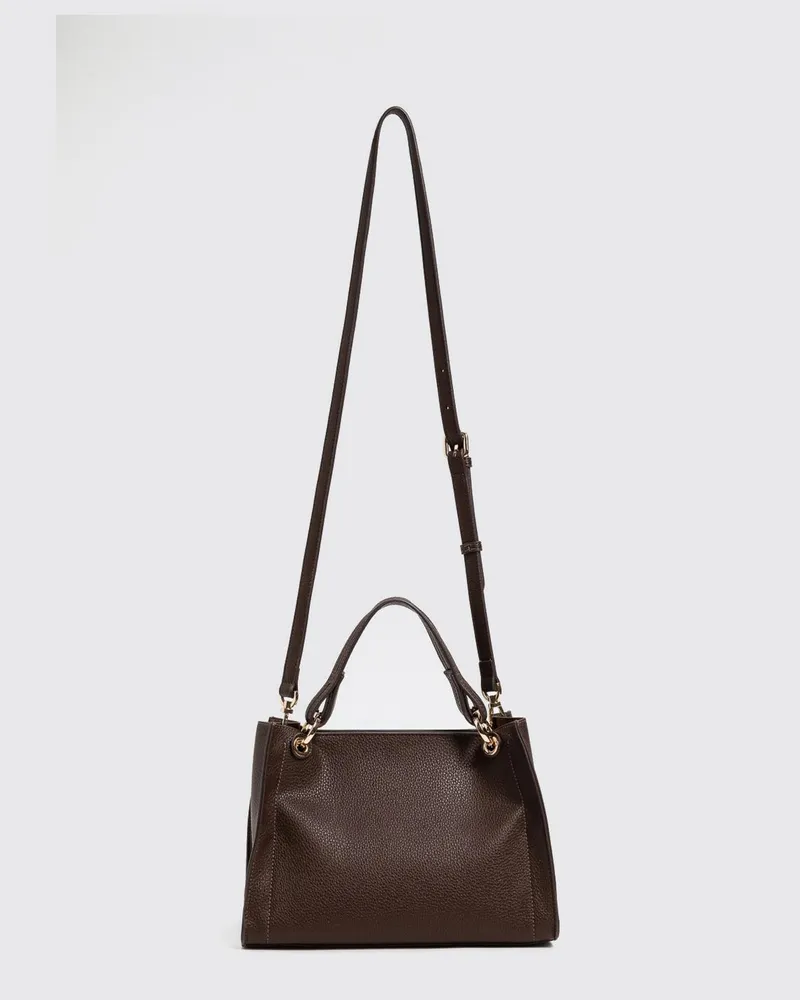 Twin-Set Handtasche aus genarbtem Kunstleder mit doppeltem Henkel und Schultergurt Braun