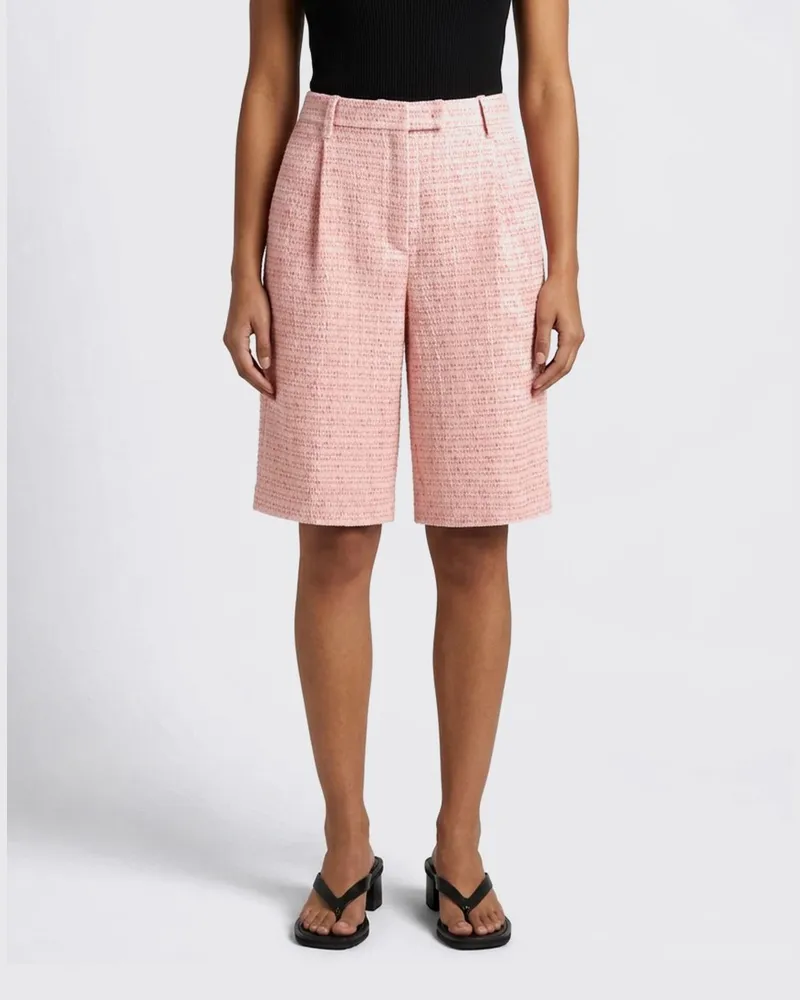 Tagliatore Maßgeschneiderte Tweed-Bermudashorts mit hoher Taille und Gürtelschlaufen Pink