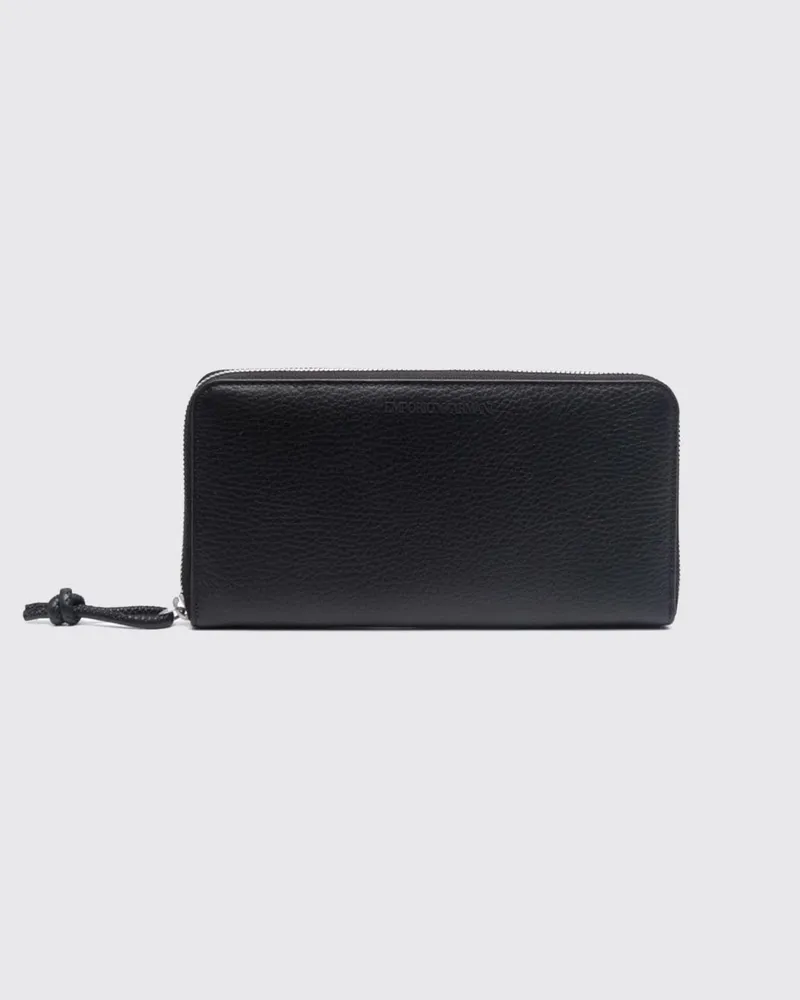 Emporio Armani Continental-Geldbörse aus Leder mit geprägtem Logo und Reißverschluss Schwarz