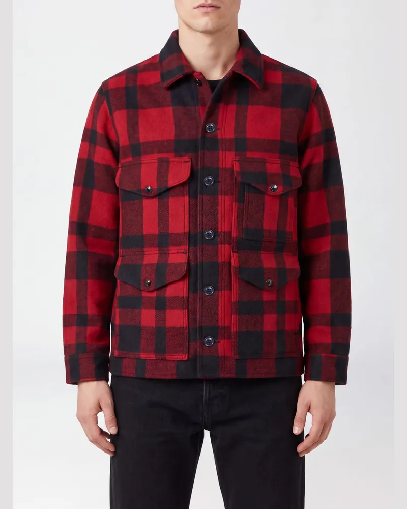 Filson Einreihiger Kurzmantel aus 100% Wolle mit aufgesetzten Taschen Rot