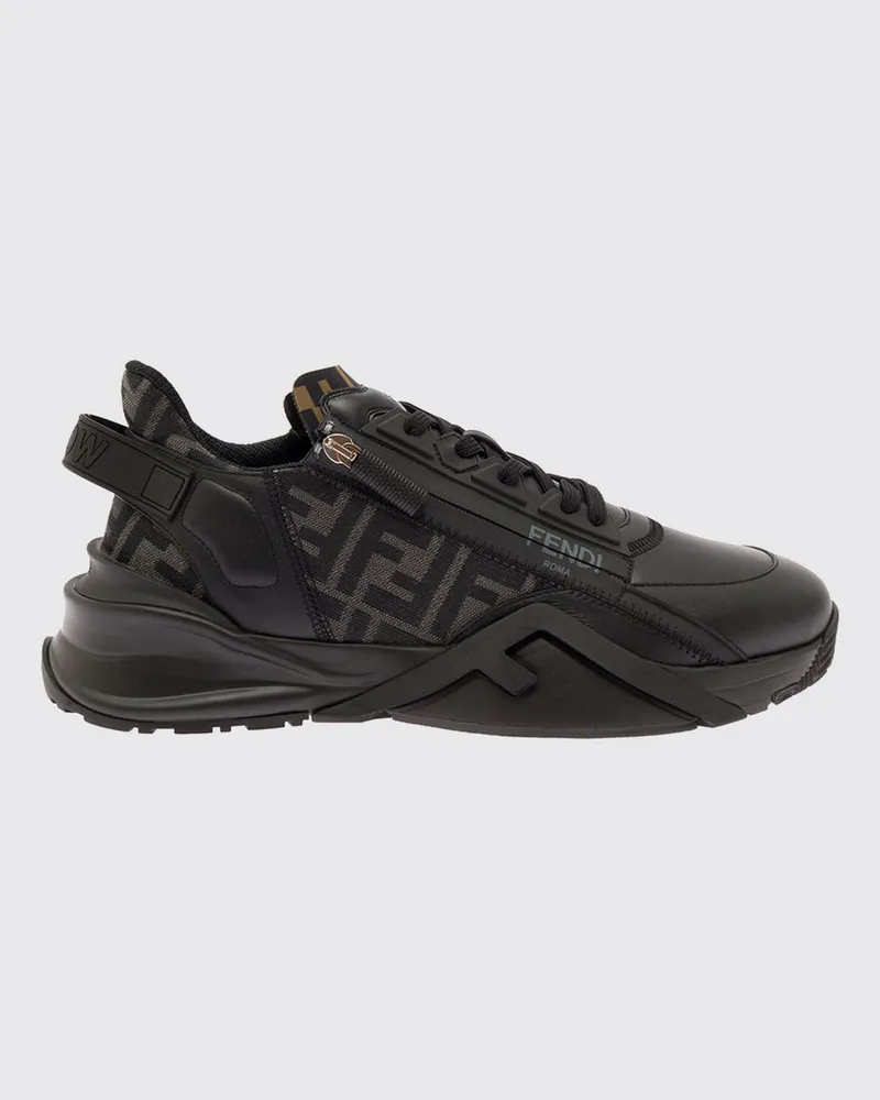 Fendi Flow Low-Top-Sneakers aus Leder und Stoff mit FF-Monogramm und seitlichem Reißverschluss Schwarz