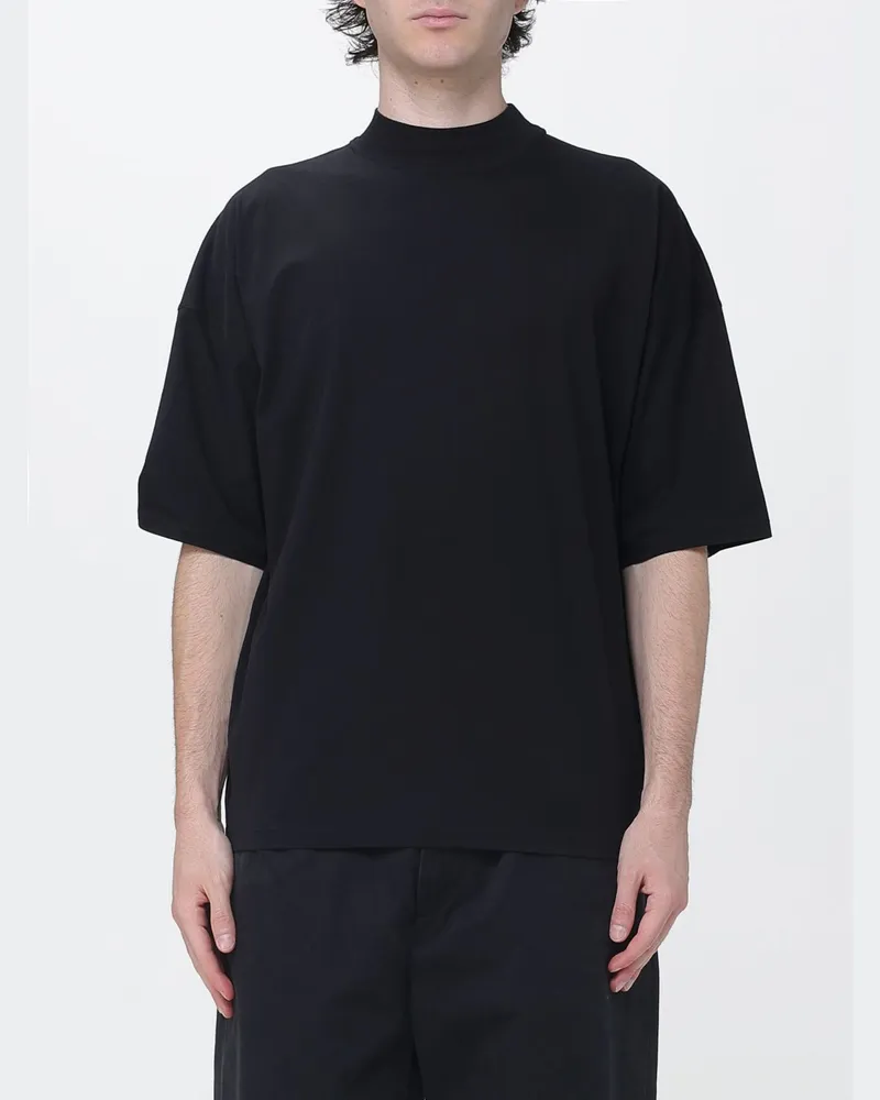 Jil Sander Baumwoll-T-Shirt mit Stehkragen und überschnittenen Schultern Grau