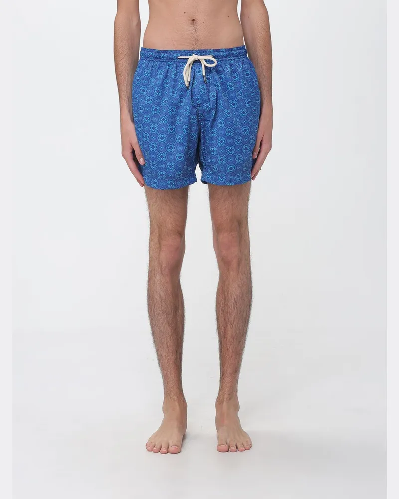 PENINSULA Kurze Badeshorts mit ethnischem Muster und Kordelzug Blau
