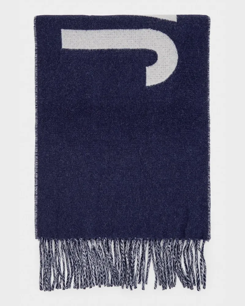 Jacquemus Baumwollschal mit kontrastierendem Jacquard-Logo und Fransen Navy