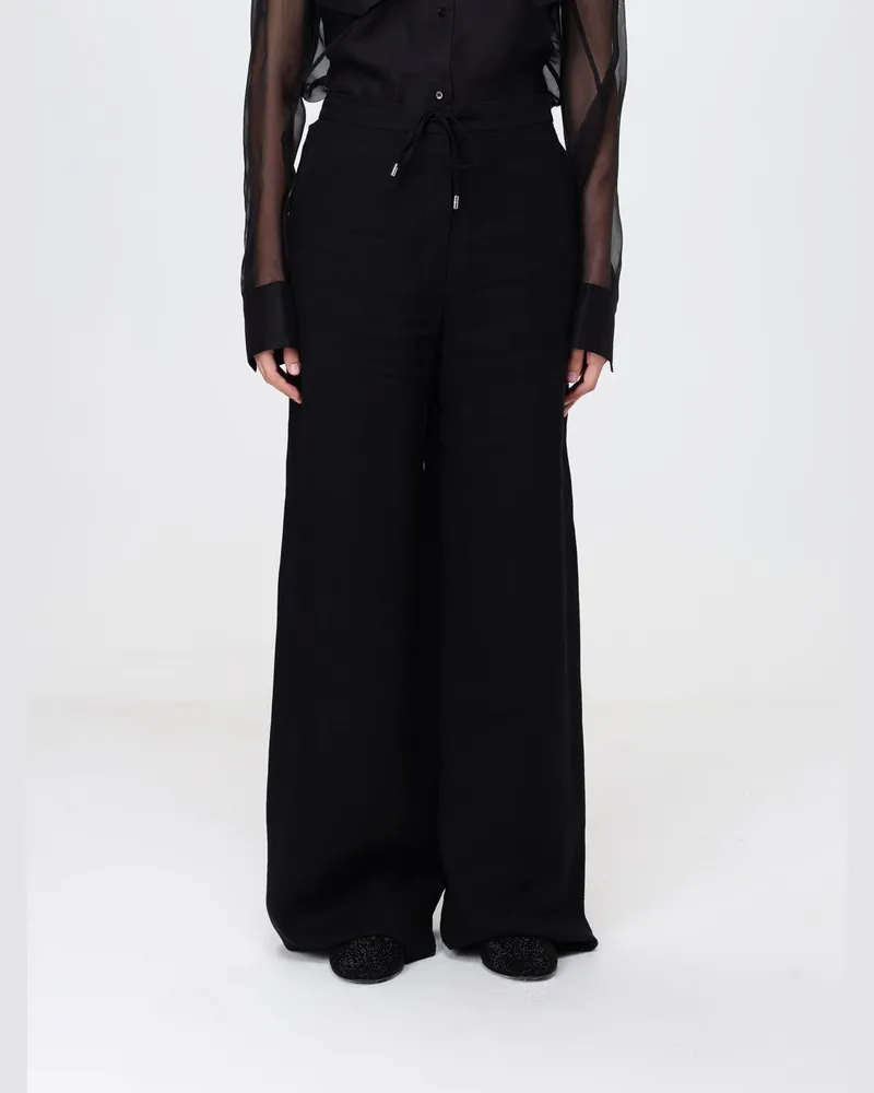Max Mara Leinen-Palazzo-Hose Schwarz