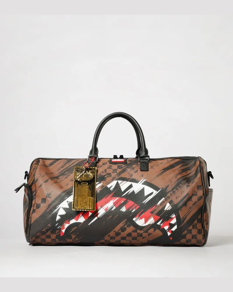 Sprayground Reisetasche aus Saffiano-beschichteter Baumwolle mit Logoprint Braun