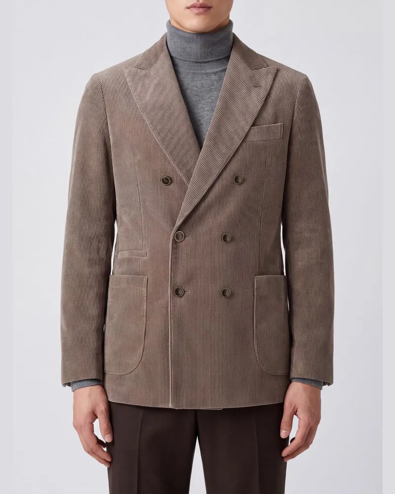 Brunello Cucinelli Zweireihiger Cord-Samt-Blazer mit Revers Grau
