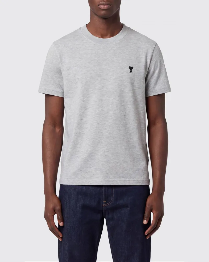 AMI Paris T-Shirt aus Baumwolle mit Rundhalsausschnitt, gesticktem Ami de Coeur-Logo und überschnittenen Schultern Grau