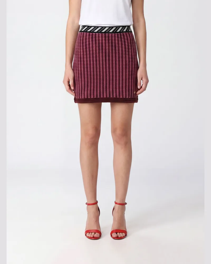 Versace Bleistift-Minirock aus Schurwollstrick mit geometrischem Muster Pink