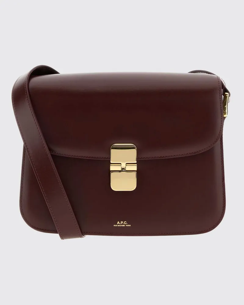 A.P.C. Grace Umhängetasche von aus Glattleder mit Klappe und laminiertem Logo Weinrot