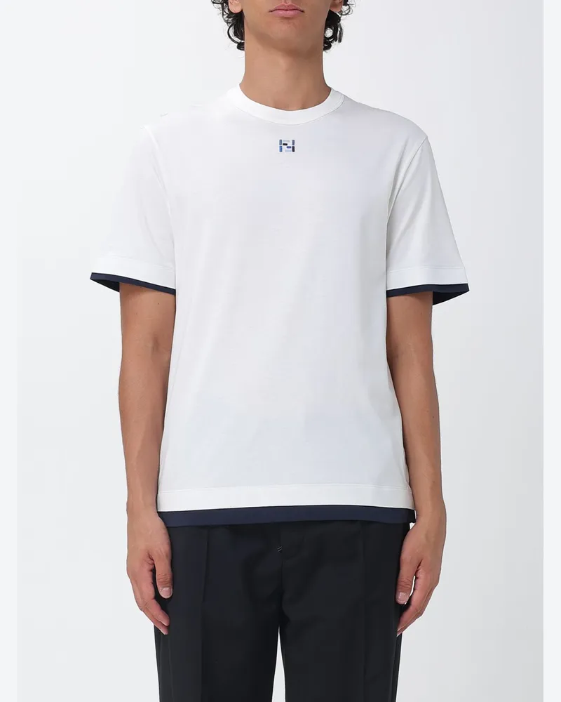 Fendi Baumwoll-T-Shirt mit FF-Monogramm und Kontrastbesätzen Weiß