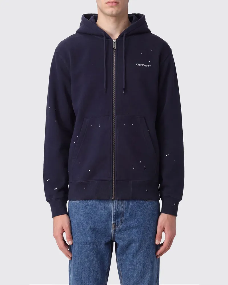 Carhartt WIP Kapuzenjacke aus Baumwolle mit Reißverschluss und Kontrast-Logo Navy