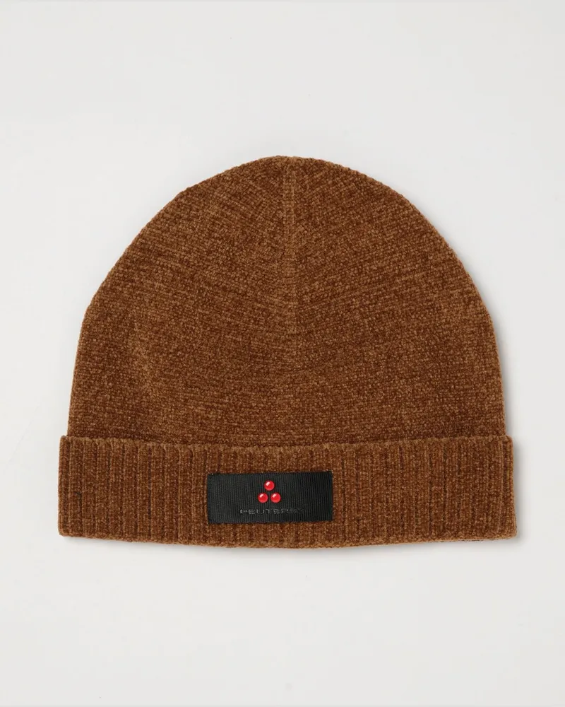Peuterey Beanie-Mütze aus Funktionsgewebe mit Umschlag und Logo-Applikation Camel