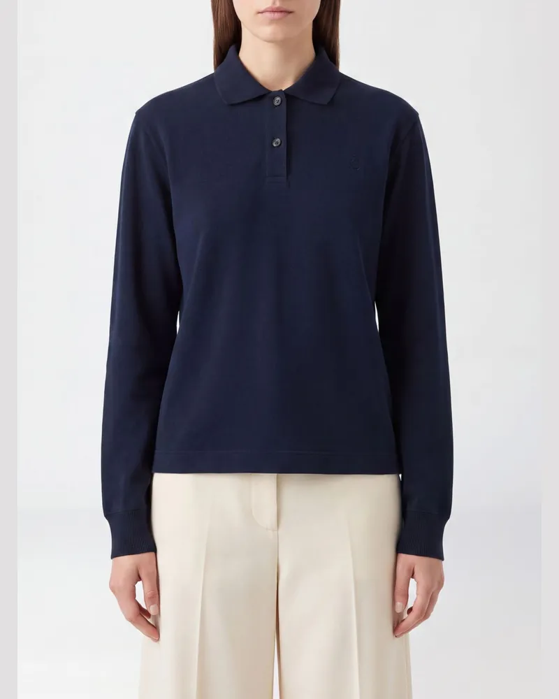 Jil Sander Langärmeliges Poloshirt aus Baumwolle mit Kontrastbesätzen und Kragen Navy