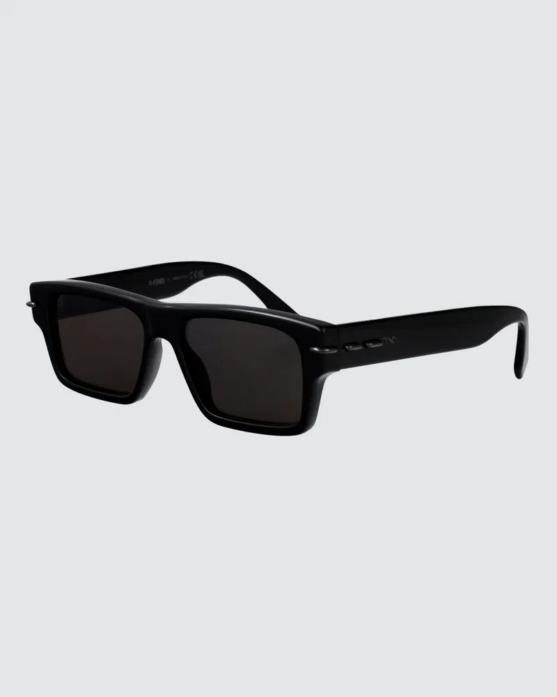 Fendi Rechteckige Sonnenbrille aus Acetat mit kontrastierendem Logo Schwarz