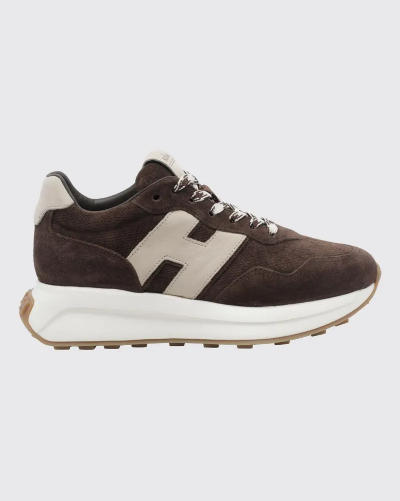 Hogan H641 Sneaker aus Kalbsleder und Veloursleder mit gezahnter Chunky-Sohle Braun