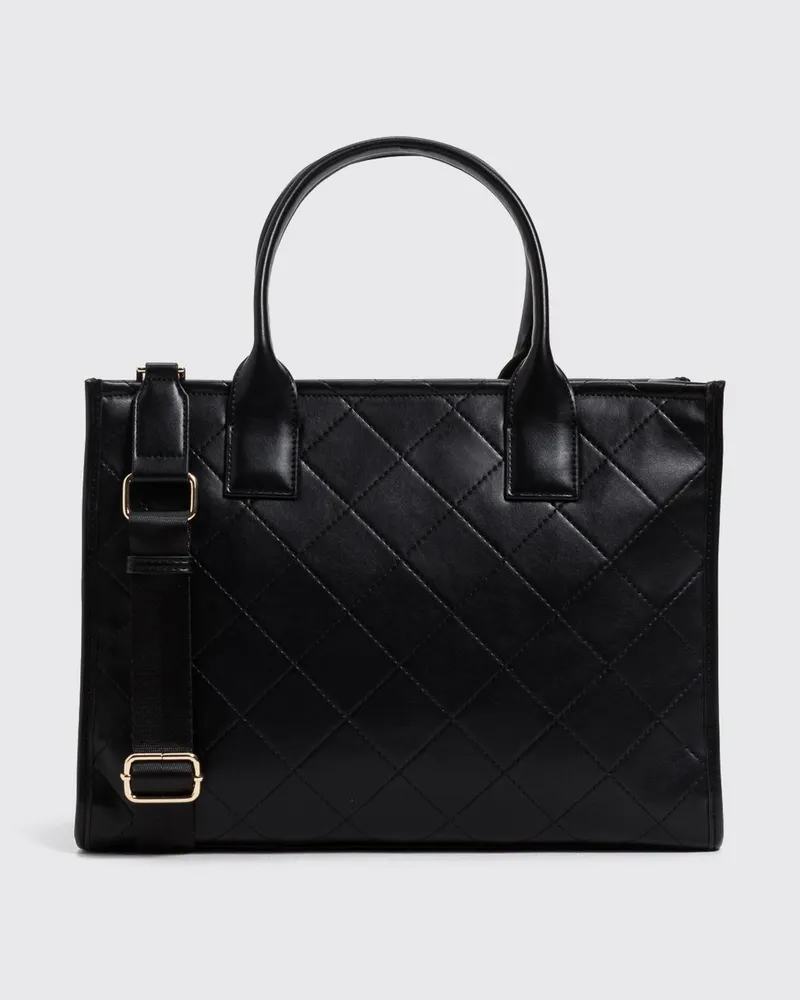 Twin-Set Gesteppte Handtasche aus Kunstleder mit Ton-in-Ton-Schriftzug-Logo Schwarz