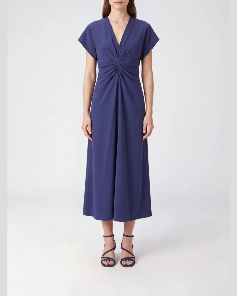 Alberta Ferretti A-Linien-Midikleid mit V-Ausschnitt und Seitenschlitz für Zeremonien Blau