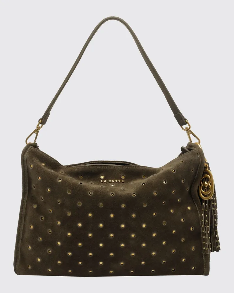 LA CARRIE Bestickte Schultertasche aus Polyester mit Logo-Charm Grün