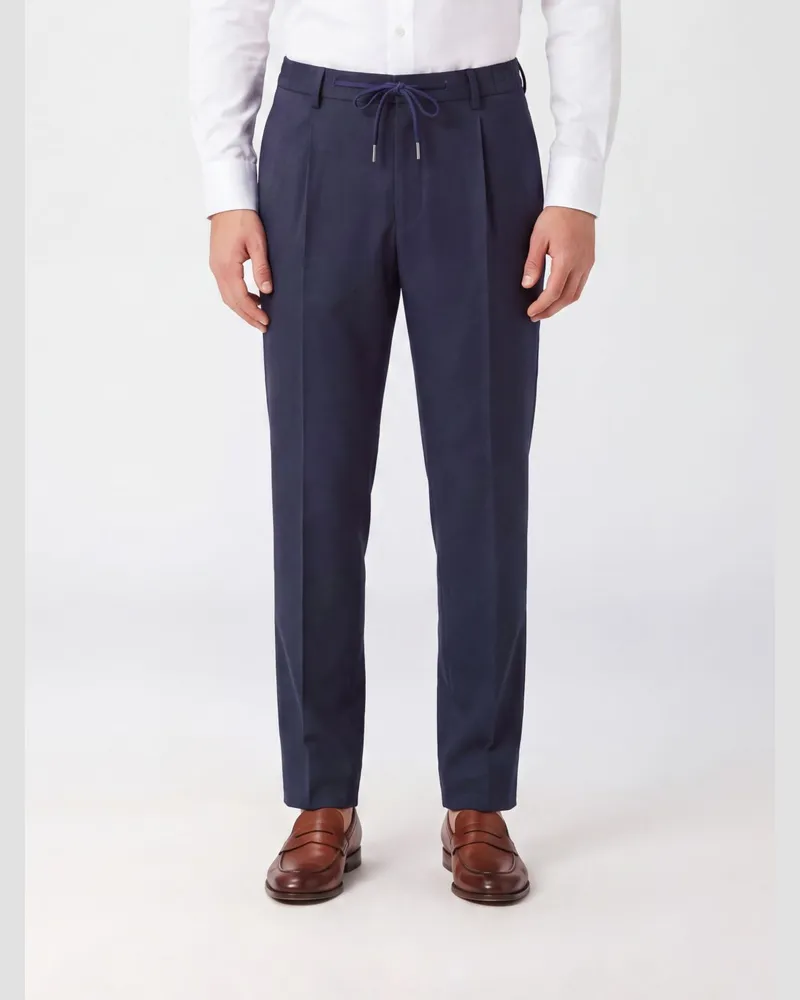 Tagliatore Slim Fit Bundfaltenhose aus Schurwolle mit Kordelzugbund Blau