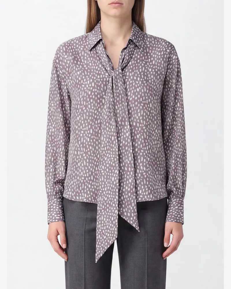 Brunello Cucinelli Seidenbluse mit Punkten und Schluppenkragen Braun