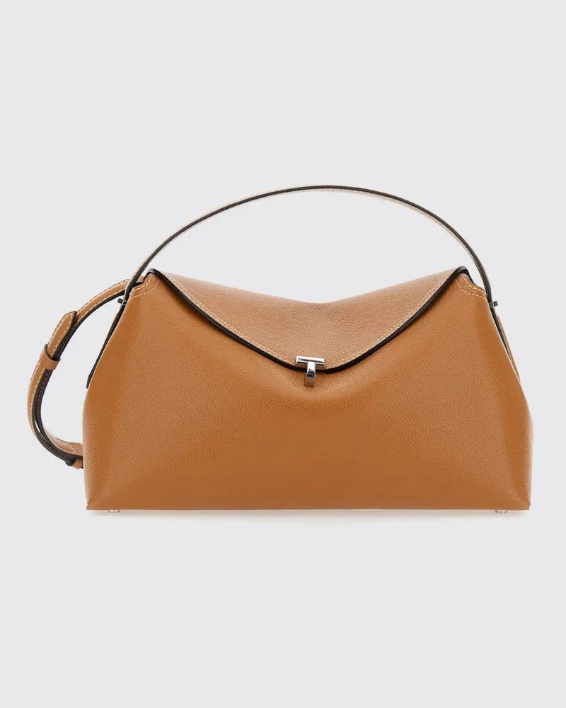 Totême T-Lock Handtasche von aus genarbtem Leder mit abnehmbarem Riemen Braun