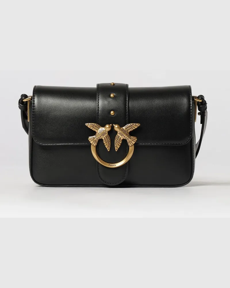 Pinko Love One Slouchy Foldover Ledertasche Schwarz