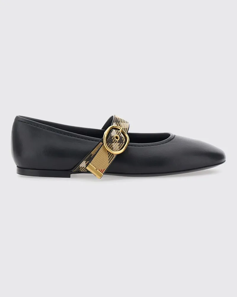 Burberry Robin Mary-Jane-Ballerinas aus Leder von mit Riemen im Vintage-Check Schwarz