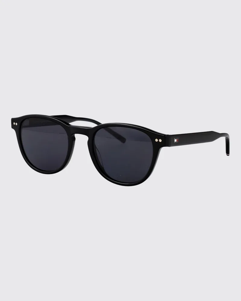 Tommy Hilfiger Abgerundete Sonnenbrille aus Acetat mit kontrastierendem Logo Schwarz