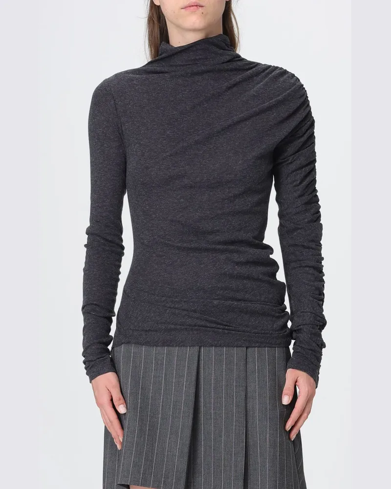 Pinko Slim Fit drapierter Rollkragenpullover aus Baumwoll-Woll-Mischung mit überschnittenen Schultern Grau