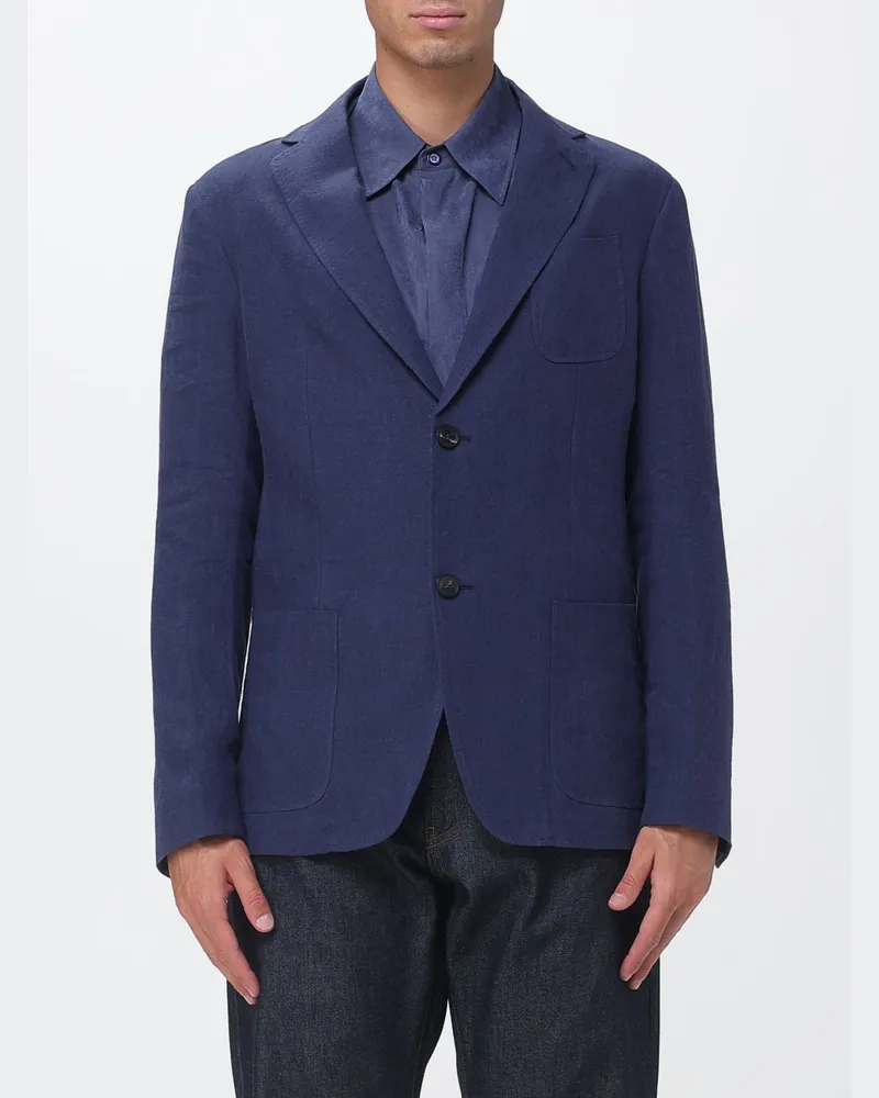 Emporio Armani Einreihiger Leinenblazer Blau