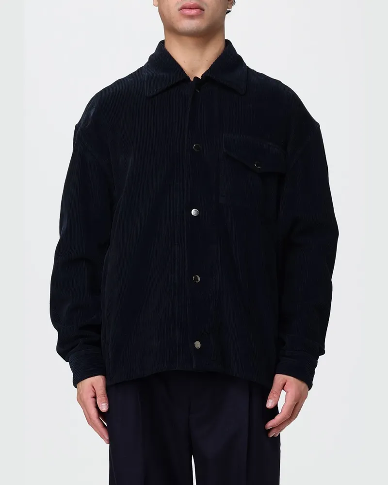 Paolo Pecora Milano Hemdjacke in normaler Passform aus Cord mit Pattentaschen Blau